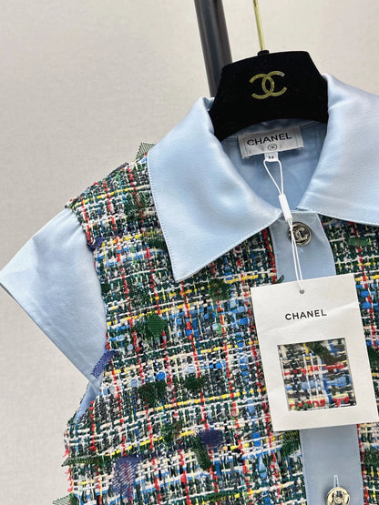 C 25 Braided vest and patchwork short-sleeved shirt