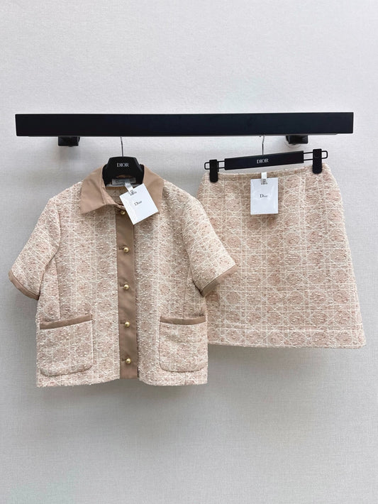 D 25 Early Autumn New Lapel Short Sleeve Braided Jacket + Skirt Set