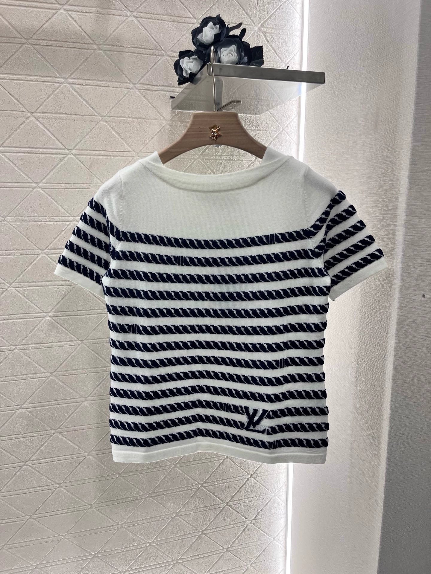 L 25 Spring Summer New Jacquard Rope Knit Short Sleeve Top