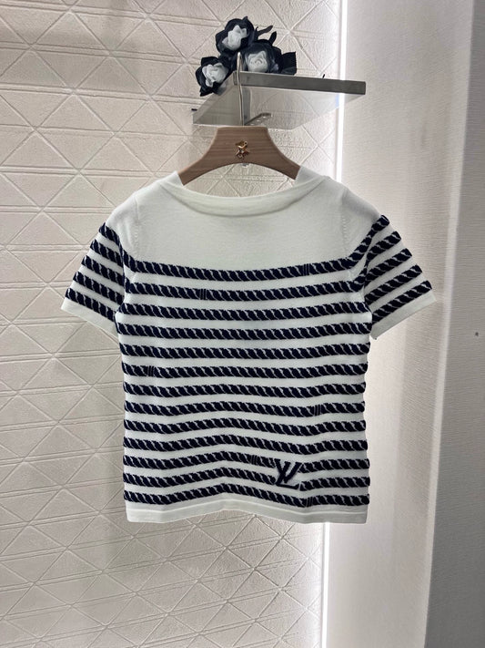 L 25 Spring Summer New Jacquard Rope Knit Short Sleeve Top