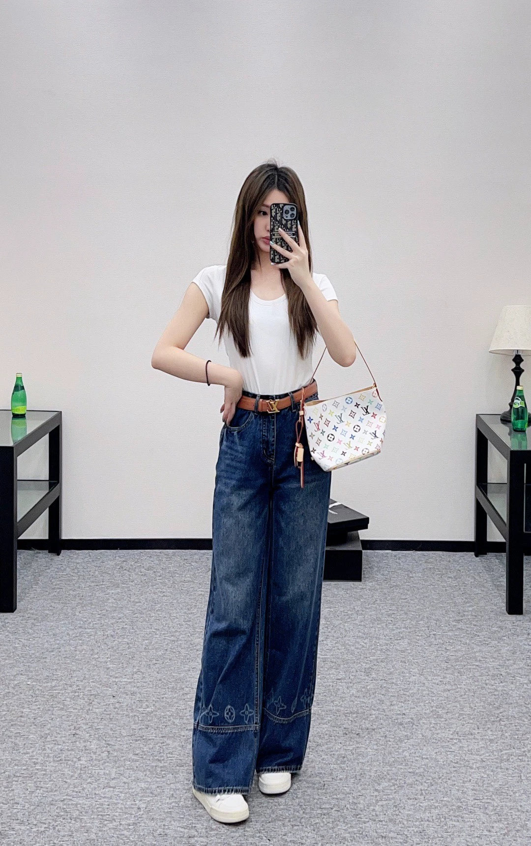 L 25 Belted straight-leg logo denim trousers