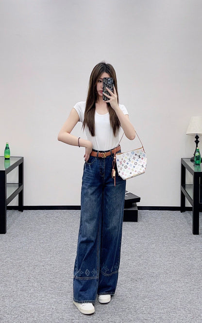 L 25 Belted straight-leg logo denim trousers
