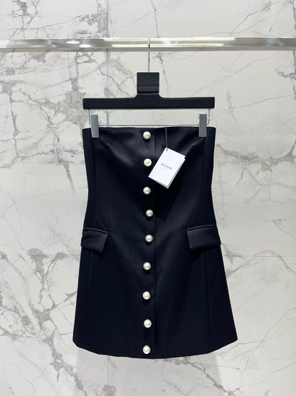 BA 25 new grain wool pearl single-breasted tube top dress
