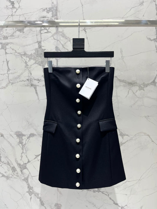 BA 25 new grain wool pearl single-breasted tube top dress