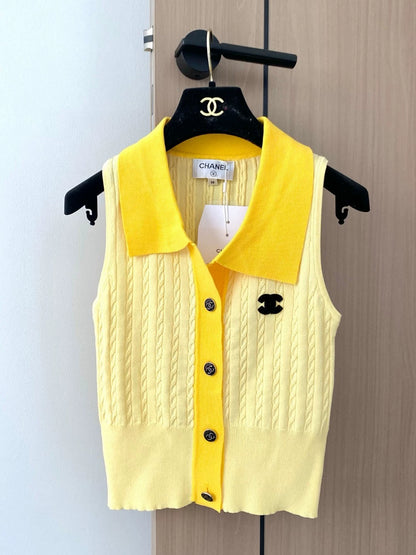 C 25 neue einreihige Revers ärmellose Strickweste 