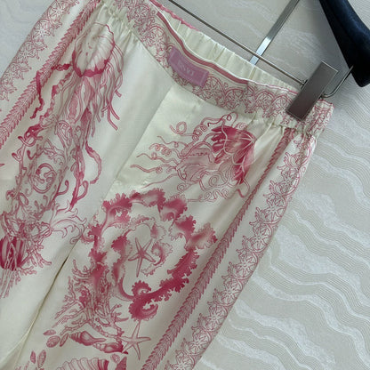 Ve 25 New Positioning Printed Silk Wide Leg Straight Leg Pants