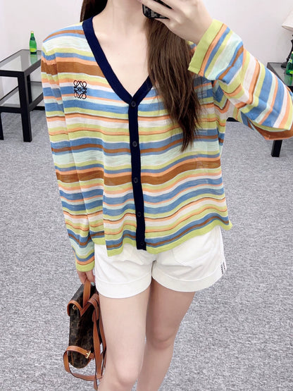 LO 25 Colorful striped knitted cardigan
