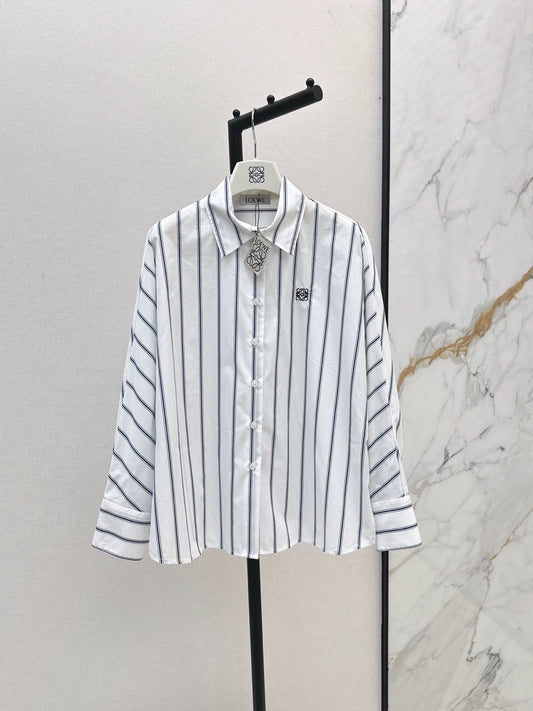 LO 25 Blue striped embroidered batwing sleeve shirt