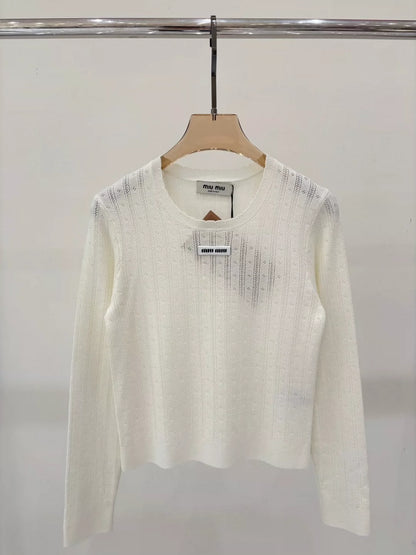 M 25 Summer new round neck letter logo hollow casual knitted long sleeves