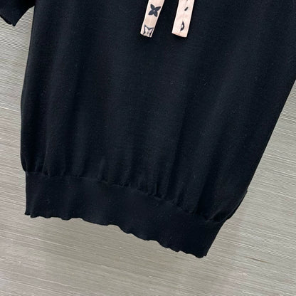 L 25 Spring/Summer New Lace Stand-up Collar Real Ribbon Short Sleeve