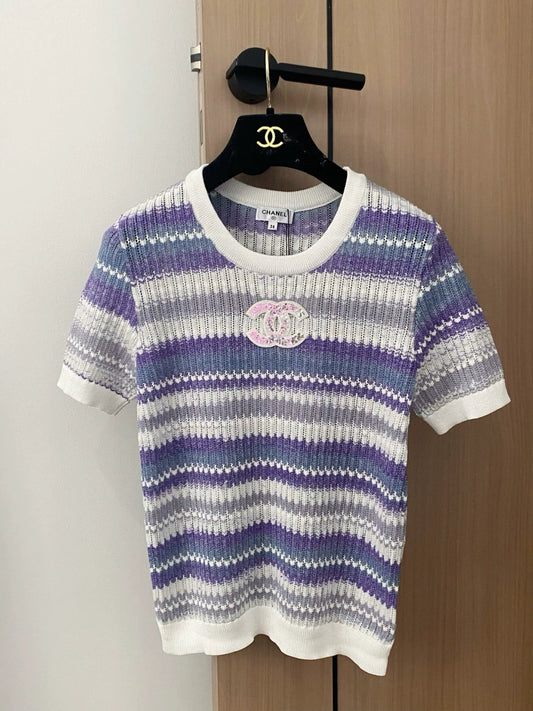C 25 New Gradient color round neck short sleeve knitting