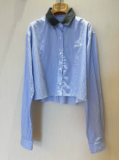 M 25 Spliced collar embroidered letter shirt