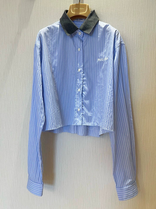 M 25 Spliced collar embroidered letter shirt