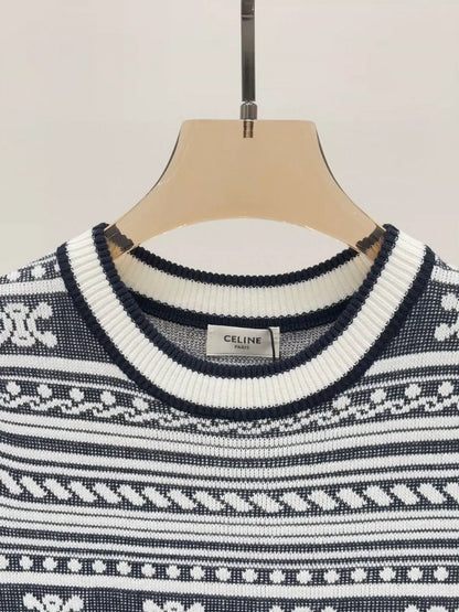 CE 25 Summer new round neck striped jacquard simple slim fit knitted dress