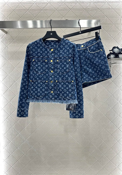 L 25 Jacquard denim jacket and shorts set