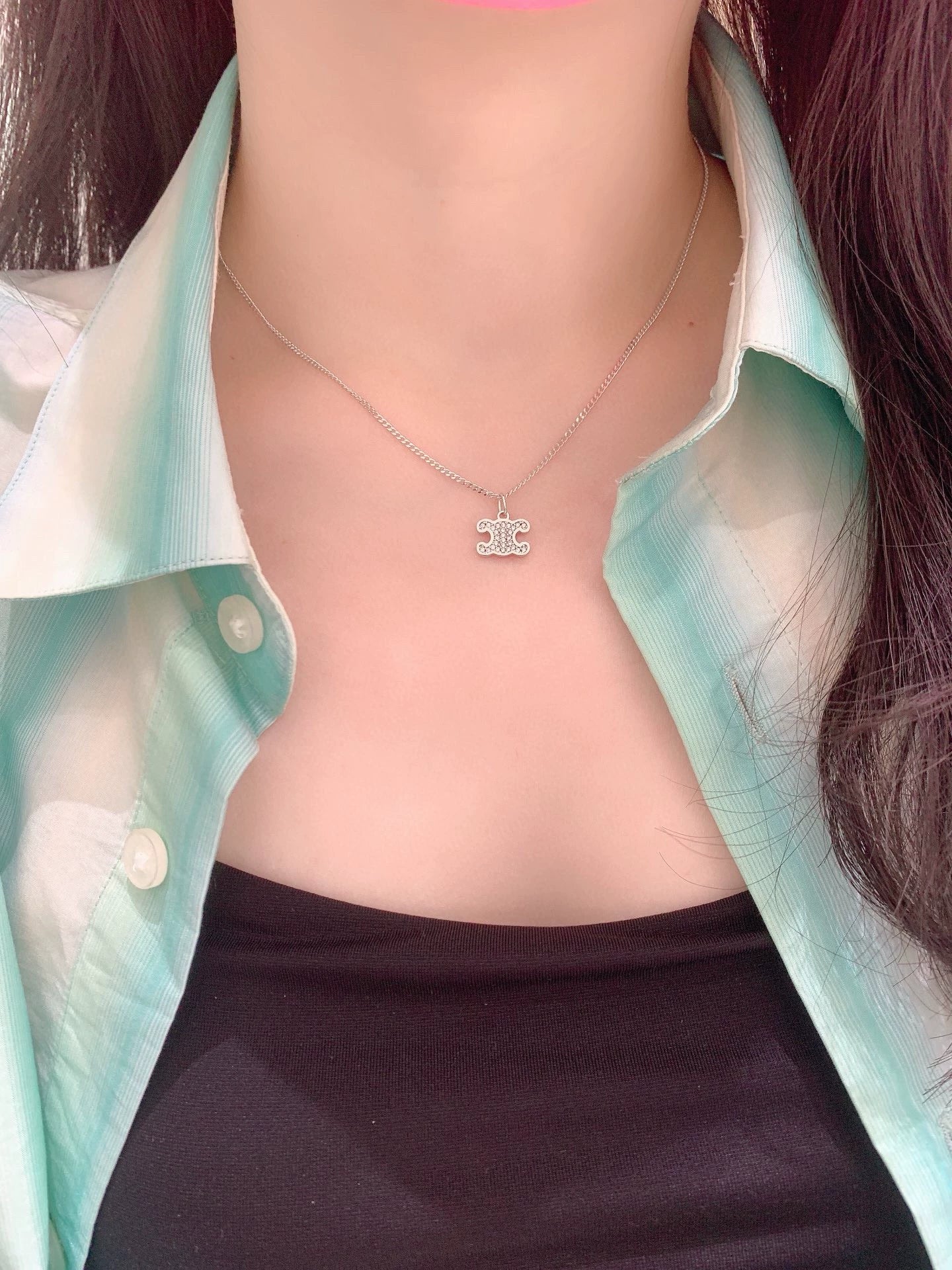 CE 25 Gold necklace with full diamond logo and Arc de Triomphe logo
