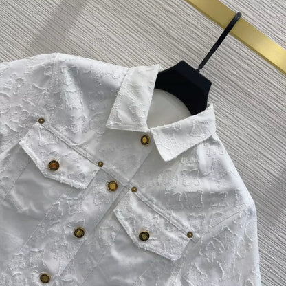 L 25 New Pocket Lapel Short Sleeve Denim Jacket