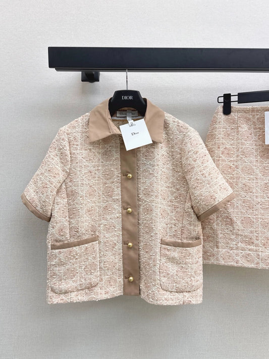 D 25 Early Autumn New Lapel Short Sleeve Braided Jacket + Skirt Set