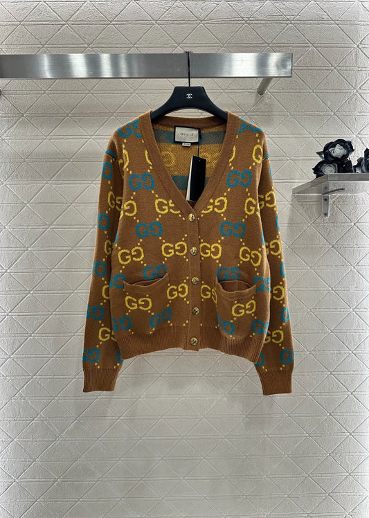 G 25 Brown jacquard knit cardigan