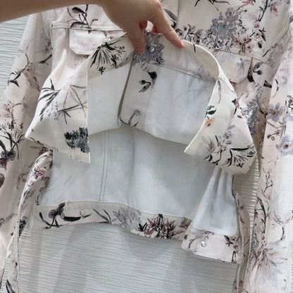 D 25 New Color Clash Printed Tie Bow Long Sleeve Jacket