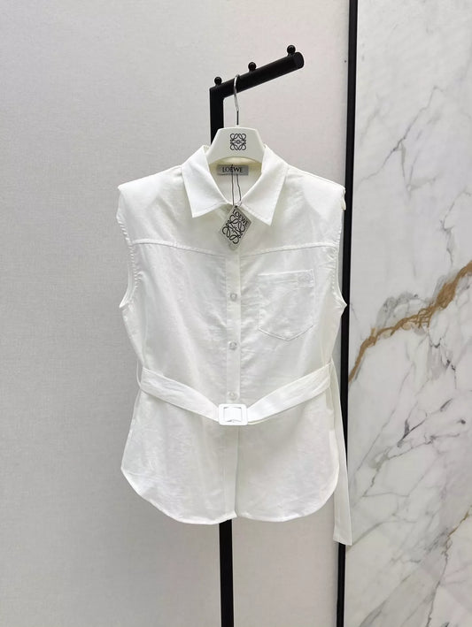 LO 25 spring and summer new dopamine color cotton linen tie waist sleeveless shirt