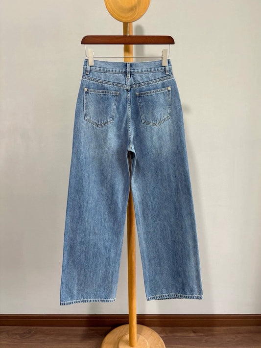 C 25fw Logo patch denim straight-leg pants