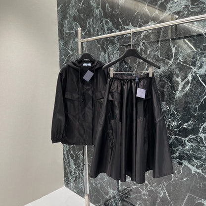 P 25 Spring/Summer New Trench Coat Hooded Belt Trench Coat + Half Skirt Set