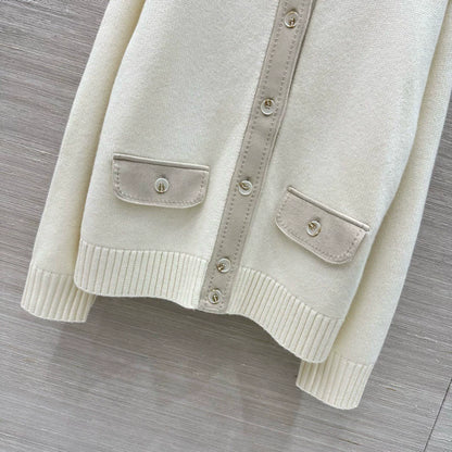 LOR 25 Autumn and Winter Lambskin Trim Leather Button Pure Cashmere Jacket