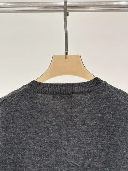 M 25 Spring and Summer new V-neck letter logo embroidery solid color simple casual knitted long sleeve