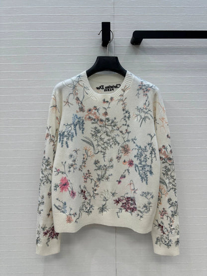 D 25 new cashmere sweater with plant and flower embroidery