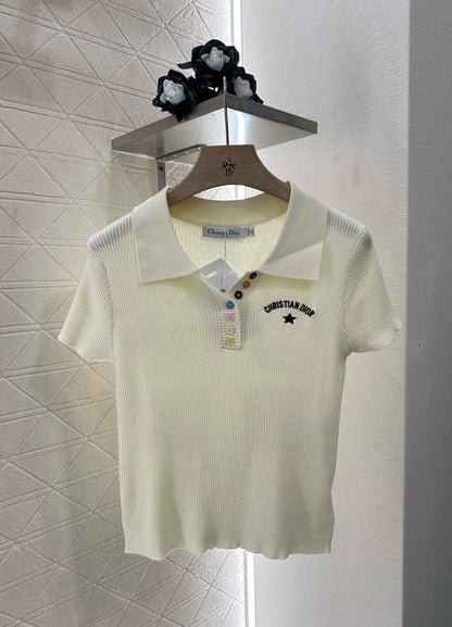 D 25 Slim Fit Lapel Knit Short Sleeve Top