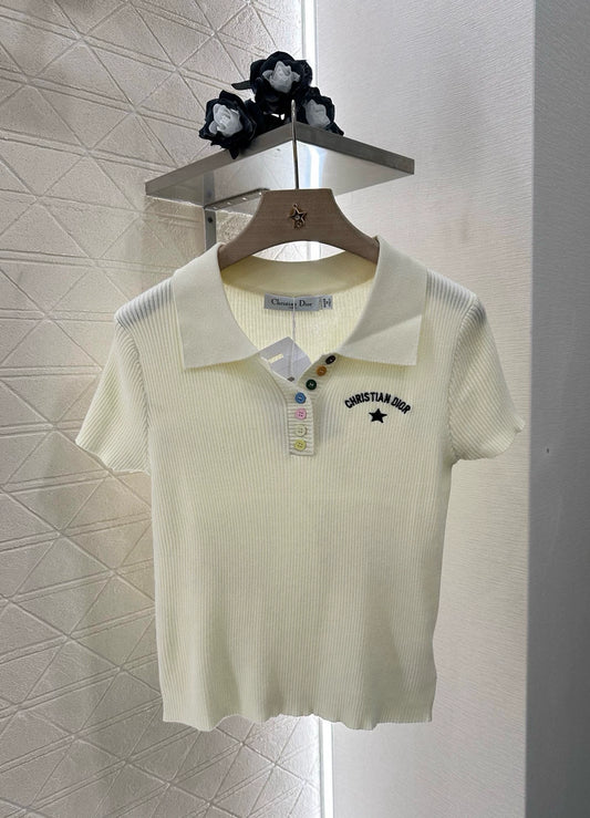D 25 Slim Fit Lapel Knit Short Sleeve Top