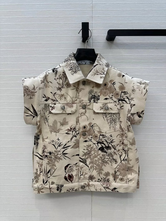 D 25 New Fresh and elegant ink print denim vest