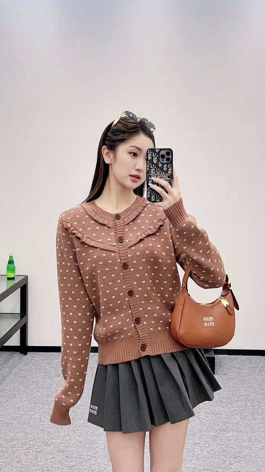 M 25 Crew-neck polka-dot knit cardigan