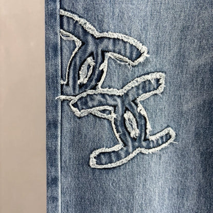 C 25fw Logo patch denim straight-leg pants