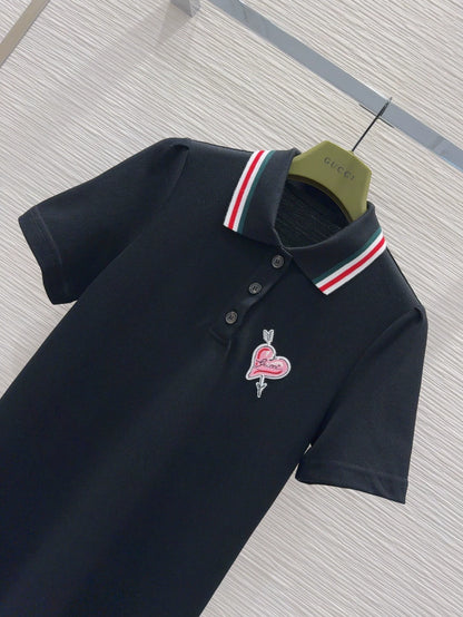 G 25 New Striped Lapel Short Sleeve Polo Dress