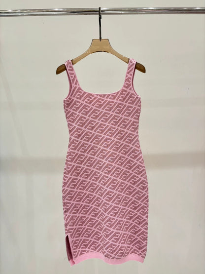 F 25 New Alphabet Slash Neck Vest Dresses(pink blue brown)