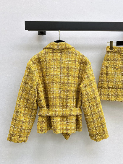 C 25 Camellia Decorated Braided Jacket + A-Line Skirt Set