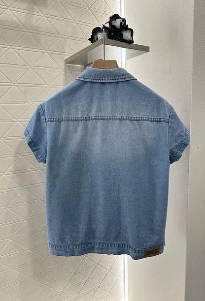 D 2025 New Denim Short Sleeve Jacket and Shorts Set