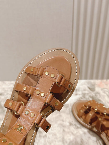 CE 25 New spring and summer Arc de Triomphe British style Roman flat bottom small logo sandals