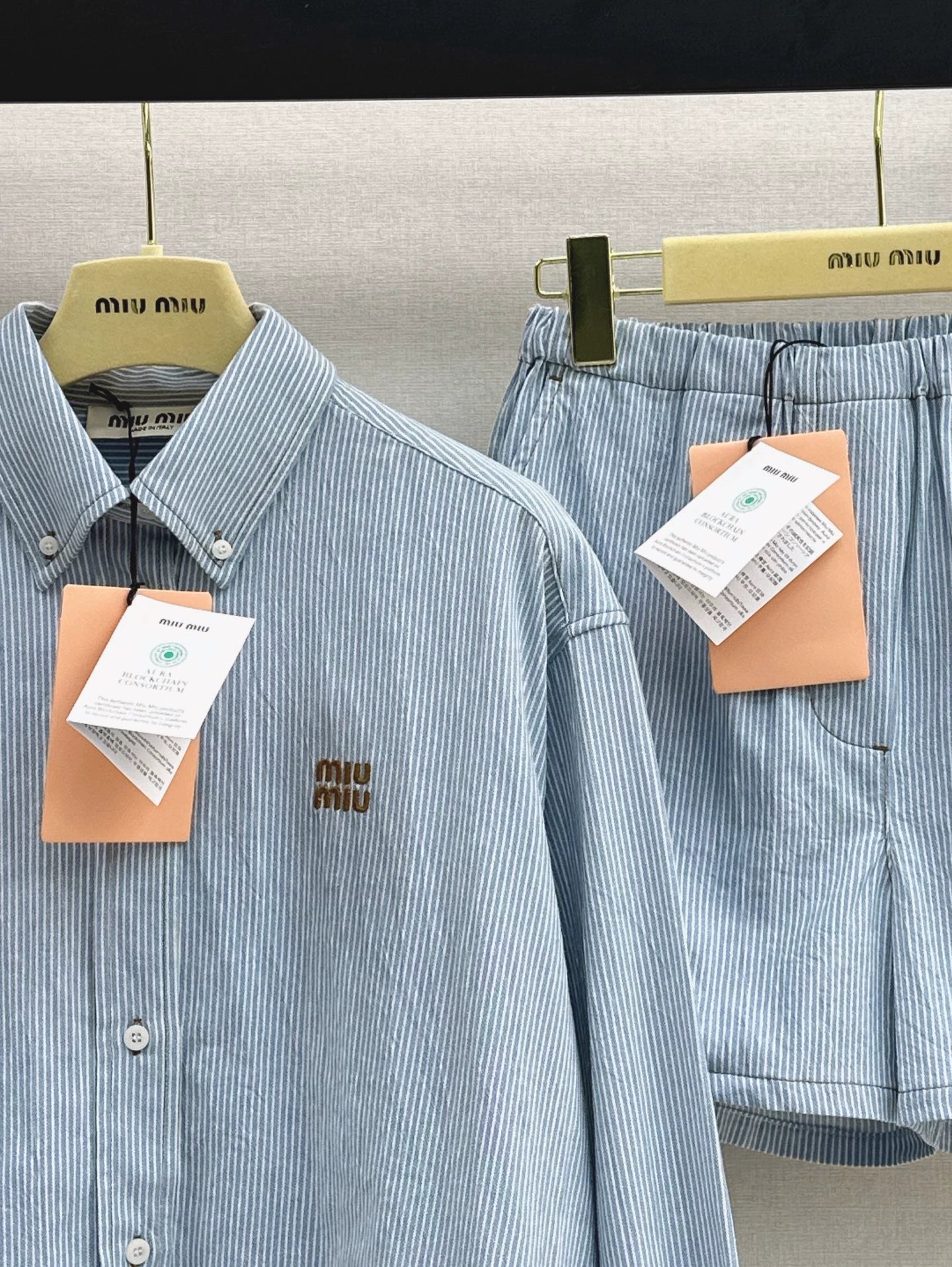 M 25 Hot Spring and Summer Latest Striped Denim Short Shirt + Striped Denim Shorts