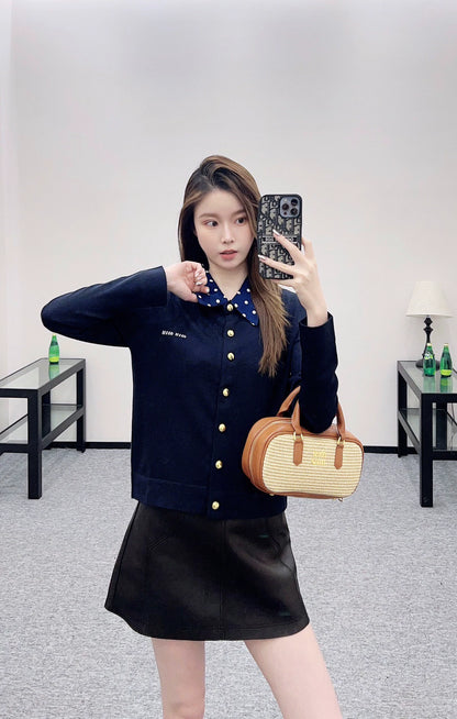 Mi 25 Polka dot lapel knitted cardigan