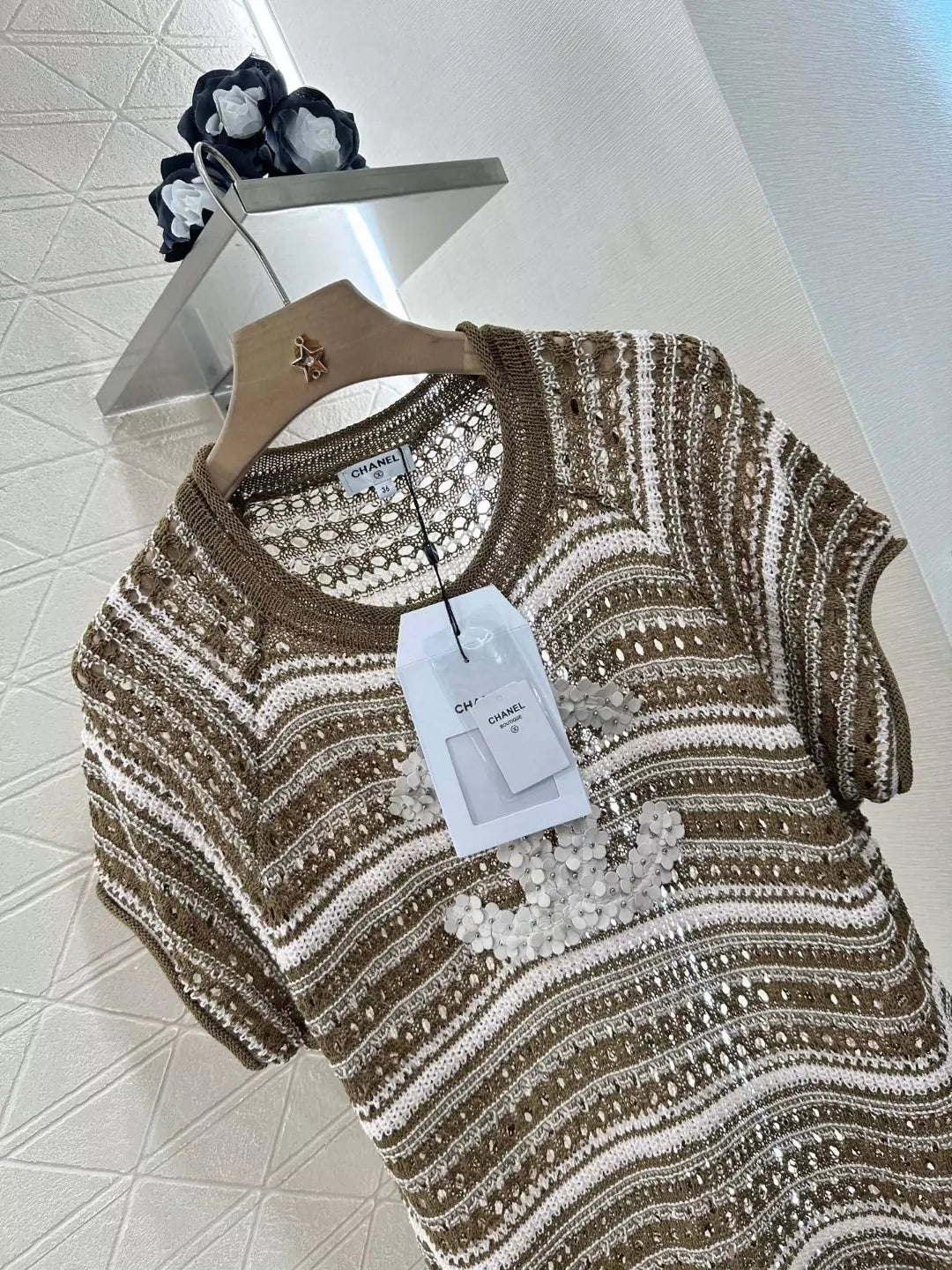 C 25 New Cubic Flower Letter Knit Short Sleeve