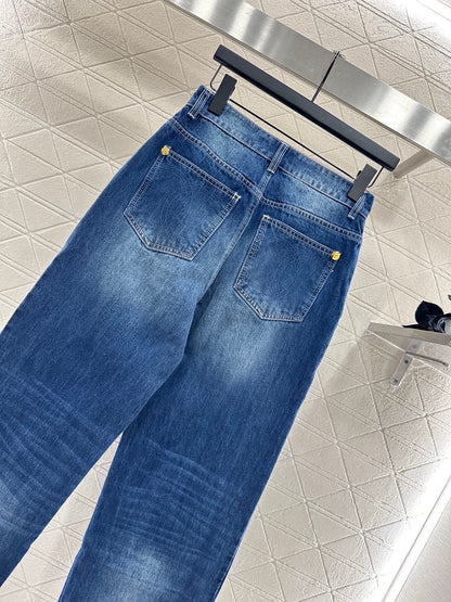 C 25 High-waisted bleached pleated denim trousers