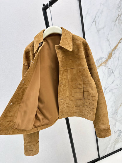 He 25fw crocodile-print sheepskin jacket