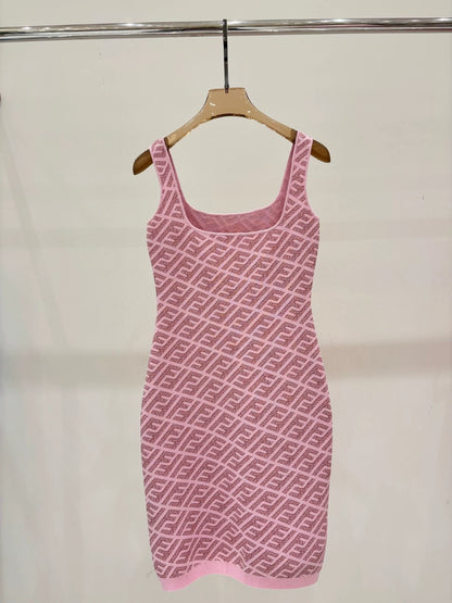 F 25 New Alphabet Slash Neck Vest Dresses(pink blue brown)