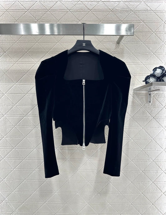 Di 25 Zippered square neck, puff sleeves, long-sleeved top