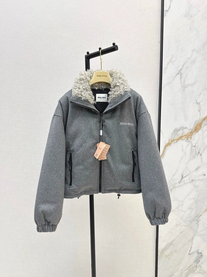 Mi 25 Lambswool patchwork short stand collar down jacket