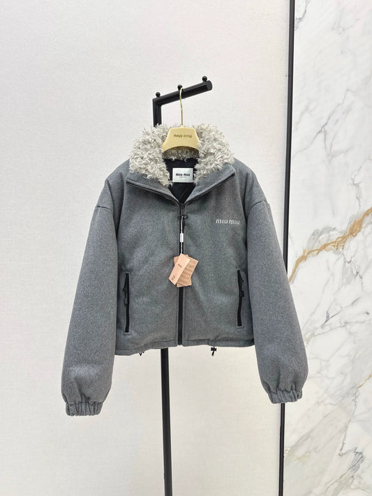 Mi 25 Lambswool patchwork short stand collar down jacket