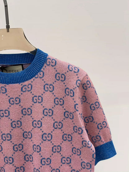 2025 early spring new round neck letter l knitted short sleeves